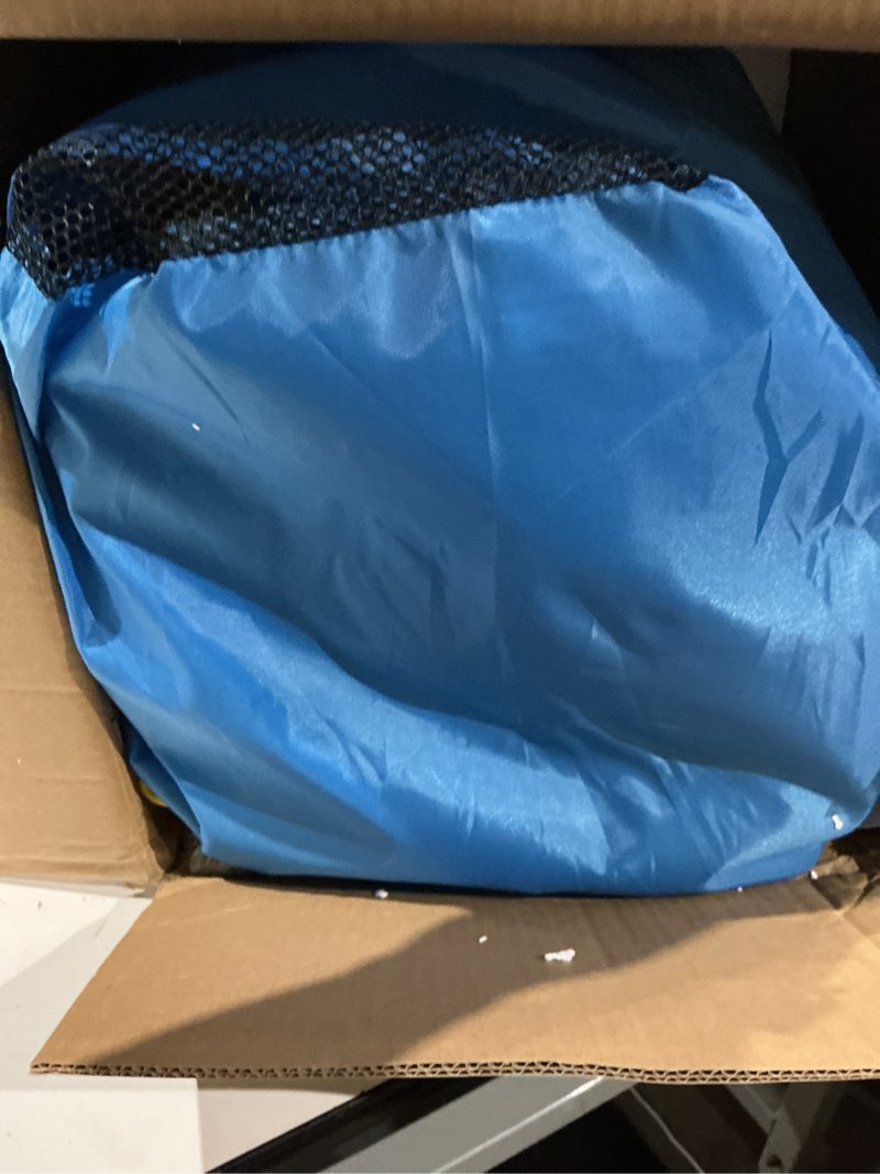 Condition photo showing As Is for little tikes jump 'n slide inflatable bouncer includes heavy duty blower with gfci, stakes, repair patches, and storage bag, for kids ages 3-8 years multi regular