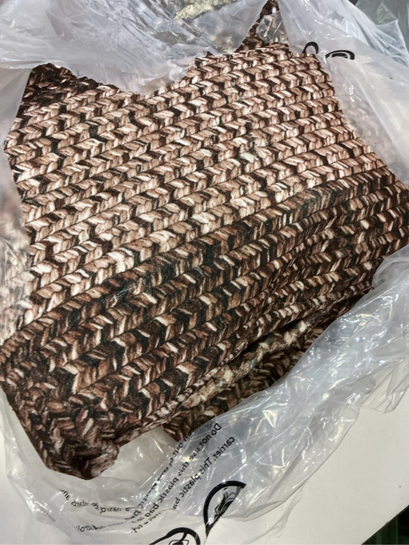 Condition photo showing Good Condition for RUGSREAL Large Bedroom Rug 6x9 Machine Washable Area Rug Braided Print Boho Accent Carpet Throw Floor Cover Farmhouse Rustic Rug Geometric Bordered Braided Carpet for Living Room Home Office, Brown Brown 6' x 9' (Rectangular)