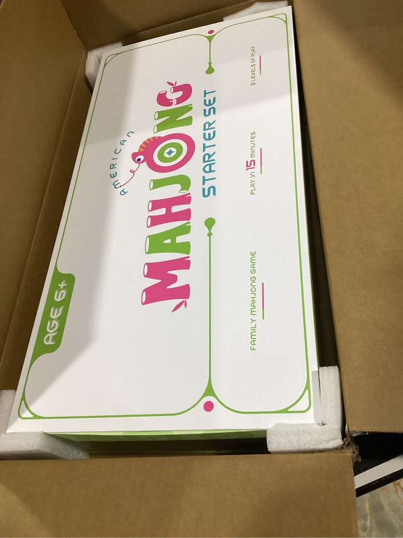 Condition photo showing New/Like New for mini mahjong set for kids & beginners, portable travel mahjong tiles set american for family, 160 acrylic mini mahjong tiles with carrying bag, mat, racks, mah jong starter kit for ages 6+ green