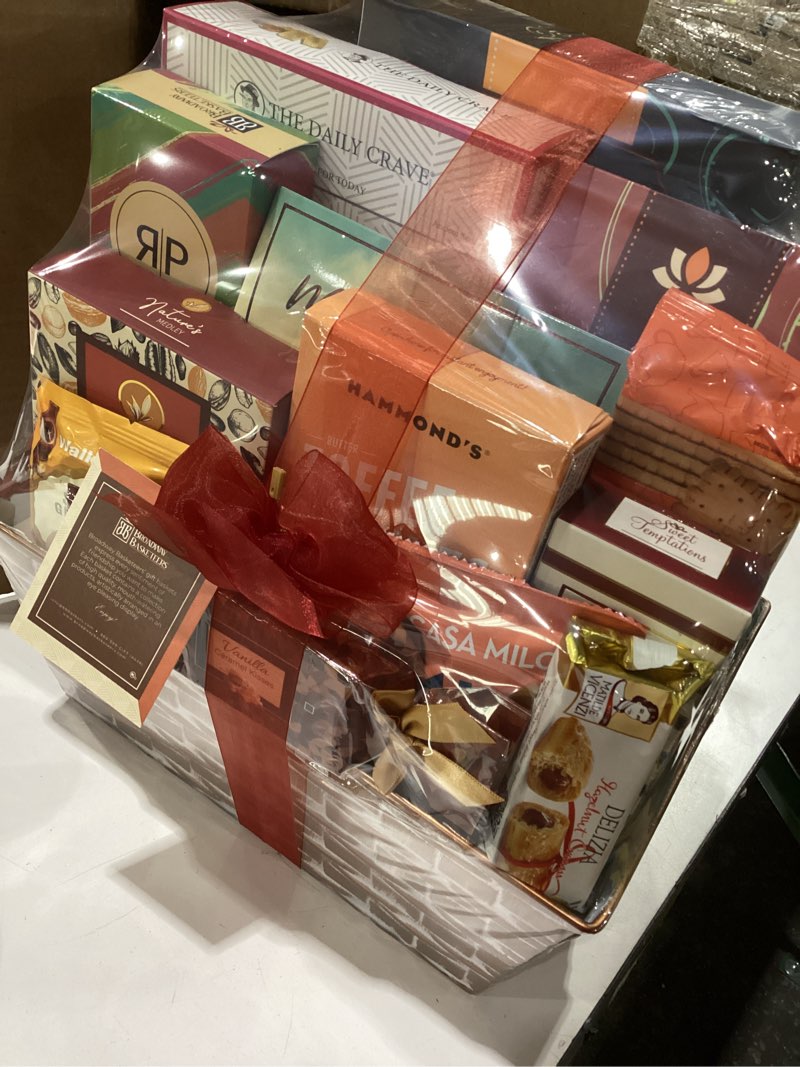 Condition photo showing New/Like New for Broadway Basketeers Gourmet Gift Basket Snack Gifts for Women, Men, Families, College – Delivery for Holiday, Appreciation, Thank You, Congratulations, Corporate, Get Well Soon Care Package