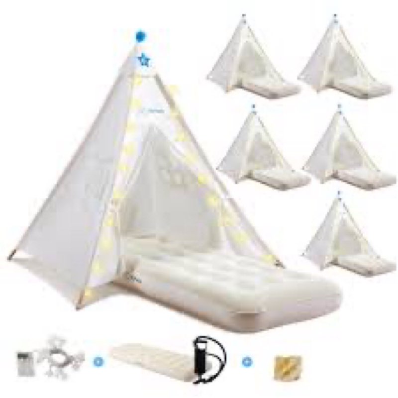 (Similar)6 Pack Teepee Tent for Kids with Inflatable Airbed, Light, Toddler Tent Children Room Tents, Slumber Party Sleepover Tents, Indoor Outdoor Kids Playtent Playhouse for Girls & Boys