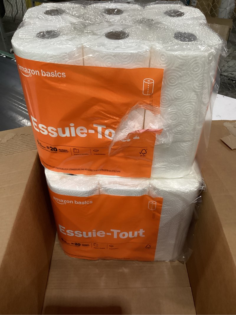Condition photo showing New/Like New for amazon basics 2-ply flex-sheets paper towels, 12 basics rolls = 40 regular rolls, everyday value with 150 sheets per roll, packaging may vary xxl 150 sheet (pack of 12)