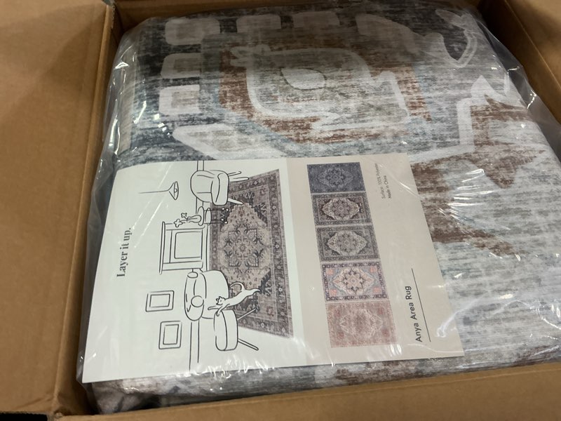 Condition photo showing New/Like New for Washable Area Rugs 8x10 Living Room Boho Non Slip Thin Carpet Stain Resistant Vintage Linen Printed Oriental Foldable Distressed Rug for Bedroom Indoor House 8'x10' (No Pile Tight) Linen/Gray/Onyx/Chestnut