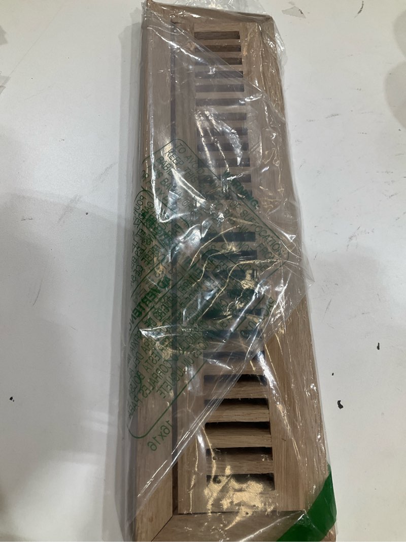 Condition photo showing New/Like New for homewell white oak wood floor register vent cover, flush mount with frame, 2x14 inch with damper, unfinished 2" x 14" with damper white oak