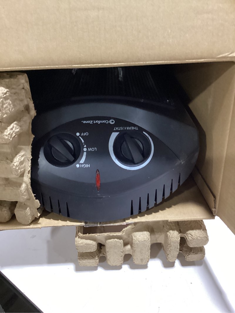 Condition photo showing Good Condition for Comfort Zone Space Heaters for Indoor Use, Portable Electric Heater, Adjustable Thermostat, Infrared Heat, Quartz Tower Space Heater with 2 Heat Settings, Bedroom Heater, Black