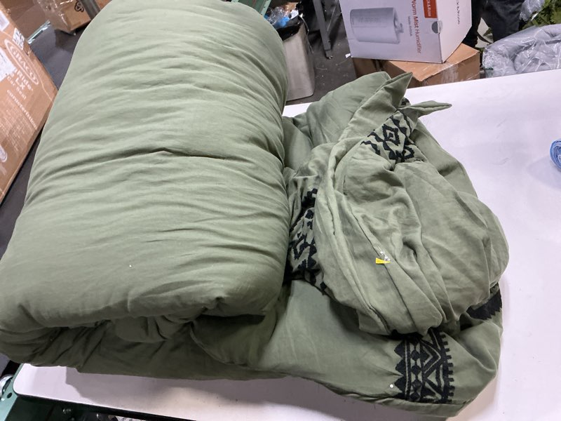 Condition photo showing Good Condition for MaiRêve Embroidery Comforter Sets King Size Olive Green - 3 Pieces, Farmhouse Western Bedding Comforter Set, All Season Bed in A Bag King with Sheets, Comforters, Pillowcases & Shams Dark Olive Green King 3 Piece