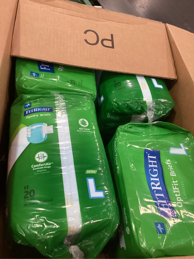 Condition photo showing New/Like New for FitRight OptiFit Extra Adult Briefs, Incontinence Diapers with Tabs, Moderate Absorbency, Large, 44 to 56", 20 Count (Pack of 4) 80 Count Large