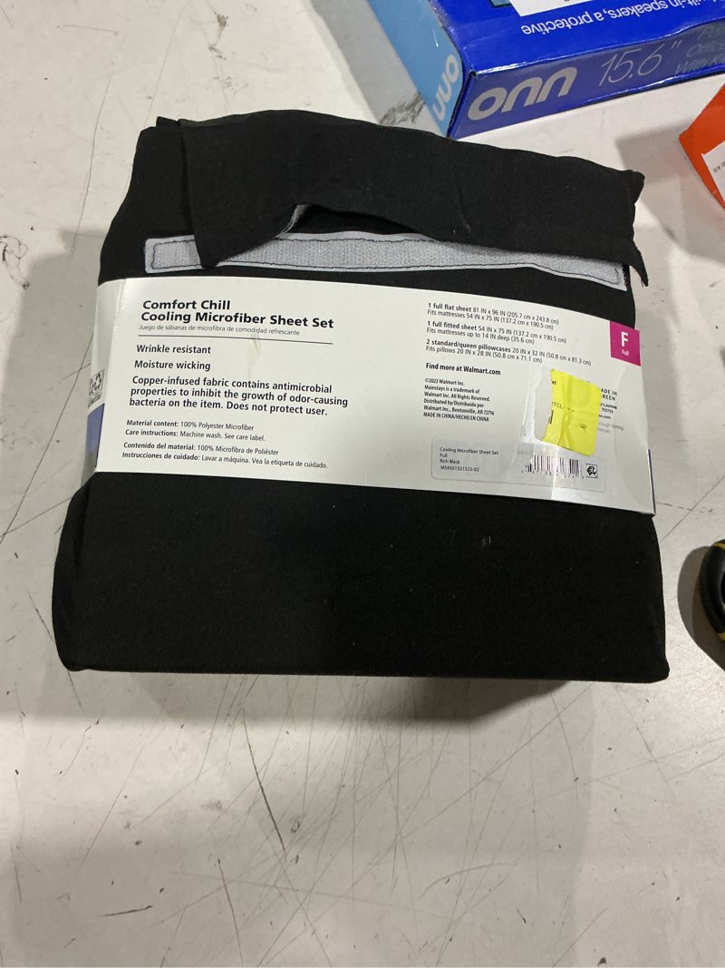 Condition photo showing As Is for mainstays comfort chill microfiber bed sheet set, full, rich black, 4 piece