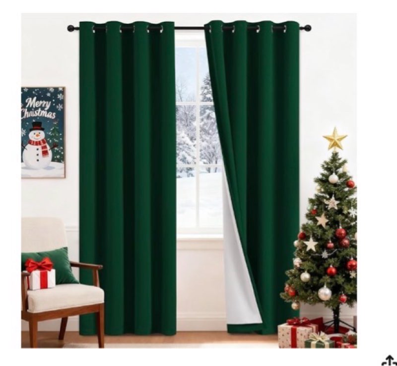 Yakamok 100% Blackout Curtains Dark Green Room Darkening Thermal Insulated with 2 Thick Layers-Hunte