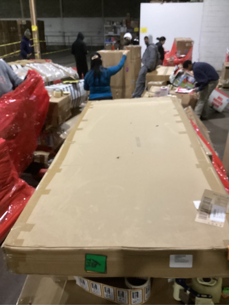 Condition photo showing New/Like New for 55.12" Wood Brown Solid Wood Dining Table, Heavy-Duty Metal Legs Leisure Table for Home Office, Kitchen & Restaurant Use Wood Brown 55.12in