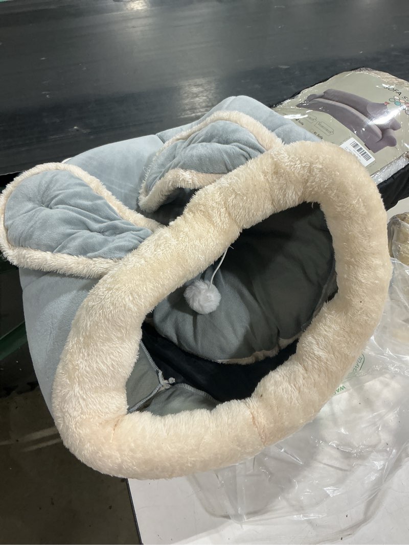Condition photo showing Good Condition for cat beds for indoor cats - rabbit-shaped cat cave bed with hanging toy,super soft calming pet bed for kitten&puppy,small dog,warm plush&machine washable&removable cotton pad,cat hideaway(grey m) rabbit gray m