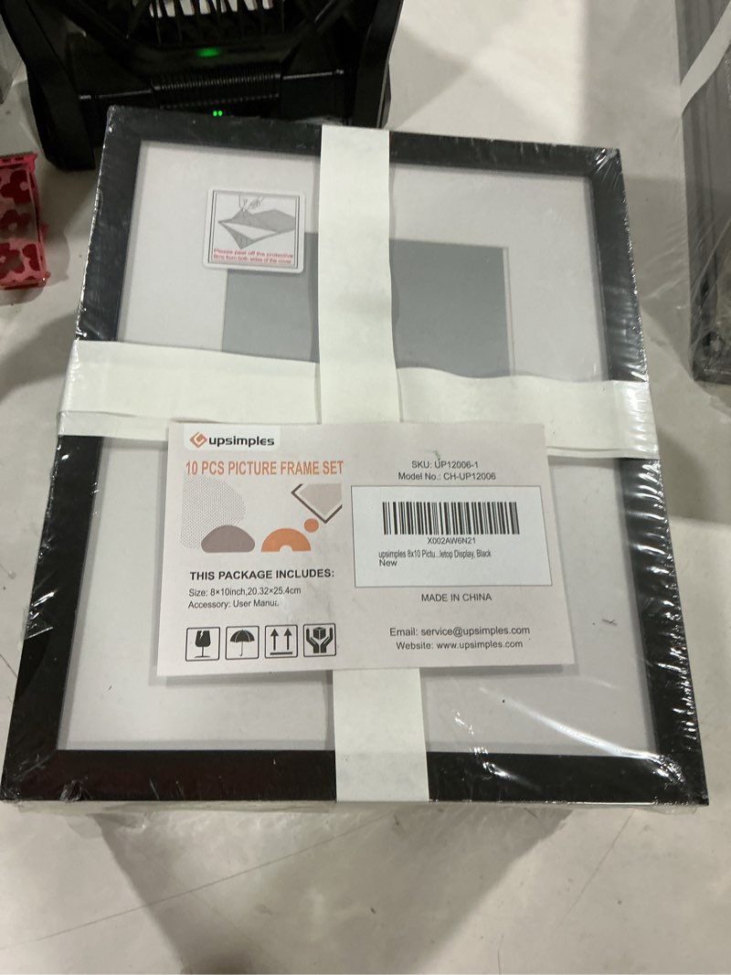 Condition photo showing Good Condition for upsimples 8x10 picture frame set of 10, display pictures 5x7 with mat or 8x10 without, multi photo frames collage for wall or tabletop display, black black 8x10