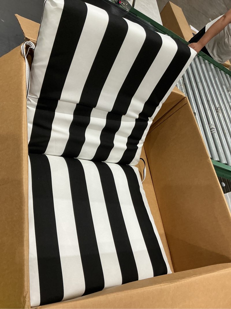 Condition photo showing Good Condition for arden outdoor midback chair cushion, 18 x 16.5, rain-proof, fade resistant black cabana stripe