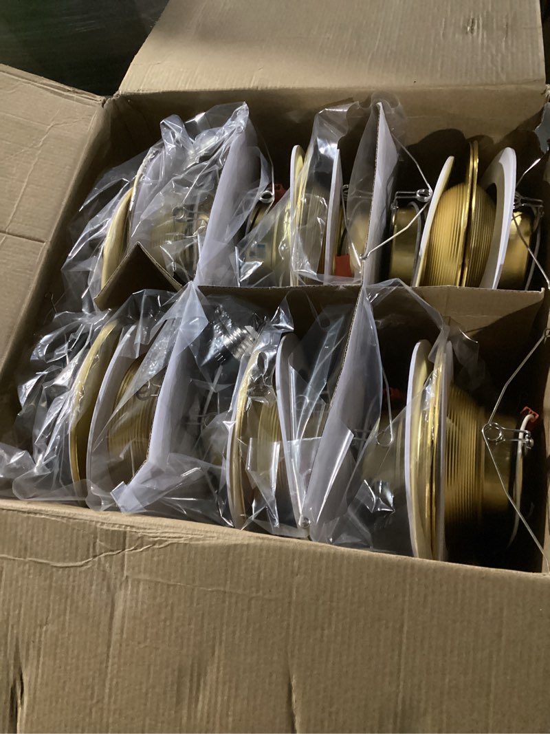 Condition photo showing item condition for ZYC Gold 6 Inch Retrofit LED?12 Pack 6" Dimmable Retrofit Downlights can Light,2700K/3000K/4000K/5000K/6000K Selectable, Damp Rated Can Lights, Baffle Trim, 15W 1200Lm(Gold, 6 inch)