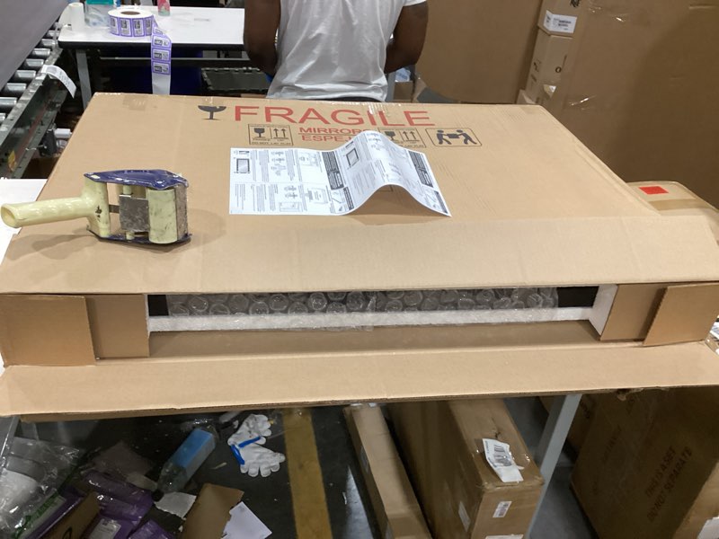 Condition photo showing New/Like New for mcs 26.5x38.5 mercer large wall mirror, black timeless rectangle mirror, vertical & horizontal wall hanging mirror for bathroom, bedroom, entryway & livingroom black 38.5"l x 26.5"w mercer