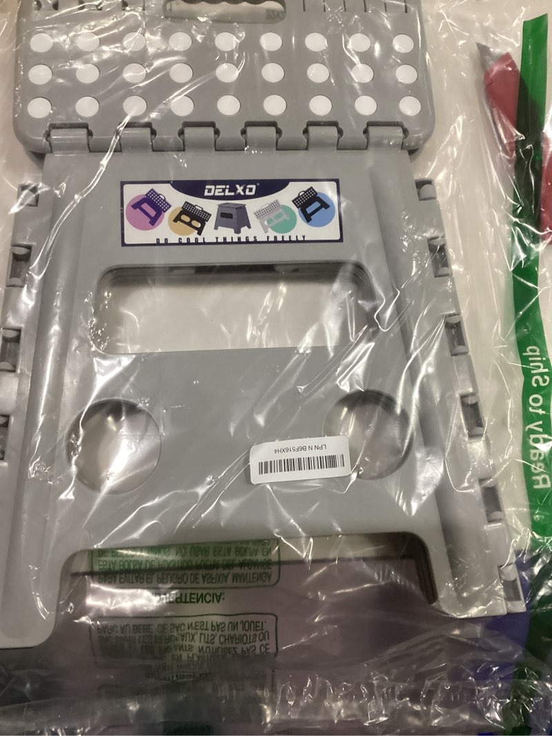 Condition photo showing Good Condition for Delxo Folding Step Stool, 13 inch Non-Slip Foldable Stools for Kids & Adults Up to 300 LBS, Step Stool with Handle, Lightweight for Kitchen, Bathroom, Bedroom, Garden, Grey, 1PC Gray 13 Inch