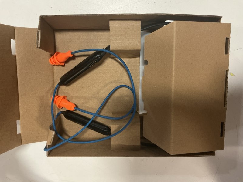 Condition photo showing Good Condition for noise reduction wireless neckband headphones with qualcomm aptx hd, 27db nrr, cvc noise cancelling mic & controls and 20h playtime for work safety osha compliant - blue wire orange earbuds blue with orange