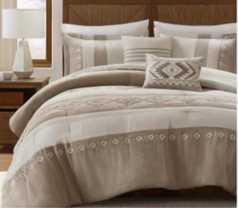 (Similar )Woolrich Queen Comforter Set – Sutherland 5-Piece Microsuede Embroidered Bedding Set with Decorative