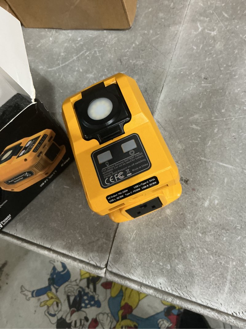 Condition photo showing Good Condition for azocek 220w power inverter compatible with dewalt 20v battery(battery not included), dc 20v to ac 110v, 2 usb ports & 1 type-c fast charging, 400lm led work light 1-pack yellow