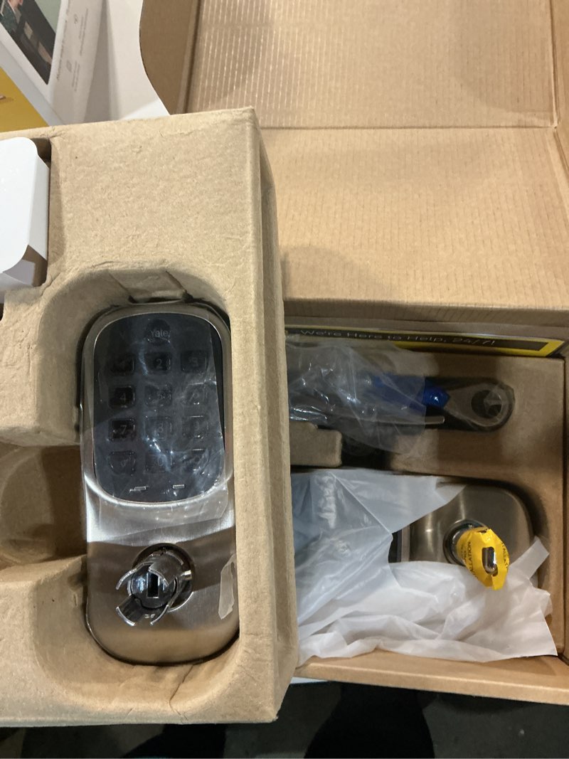 Condition photo showing New/Like New for yale satin nickel assure lock entry door handle with wi-fi connected keypad, smart door lock with handle and back-up key for single hole entry door, ?yrl216-wf1-619 satin nickel keypad wi-fi