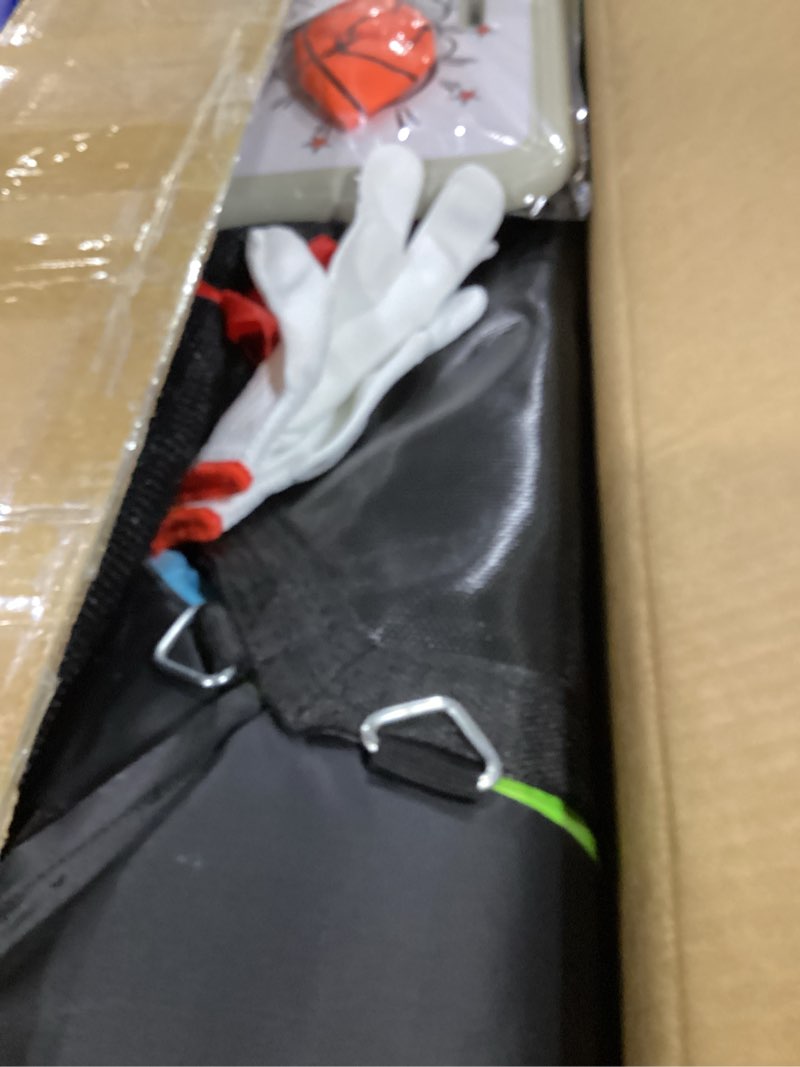 Condition photo showing New/Like New for 60" Trampoline for Kids, Twinkoo 5FT Fortified Toddler Trampolines with Anti-Rollover Bottom, Indoor/Outdoor Toddler Trampoline with Safety Enclosure, Adjustable Gymnastics Bars, Basketball Hoop Green+Blue+Yellow