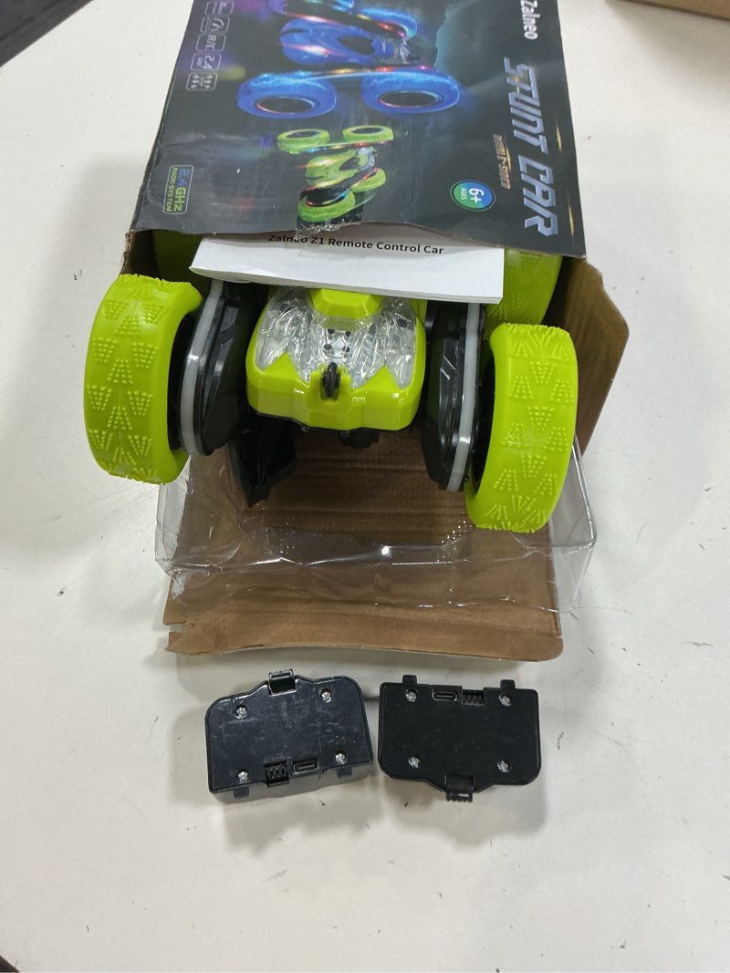 Condition photo showing As Is for remote control car – 4wd 360° flip double?sided rc stunt car led light bar & usb?c modular battery, off?road toys for boys ages6?12, birthday gift, black?green black&green
