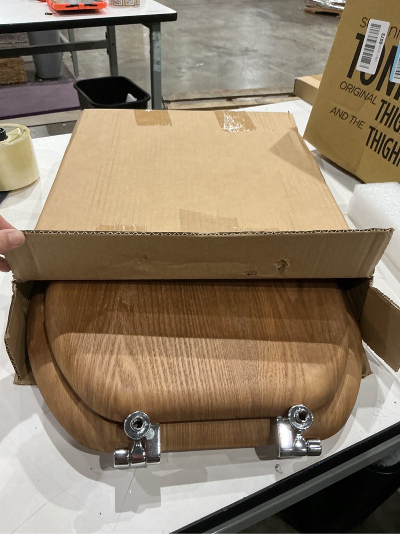 Condition photo showing As Is for wooden toilet seat round with metal hinges, wood toilet seat for american standard size toilet seats, easy to install burlywood