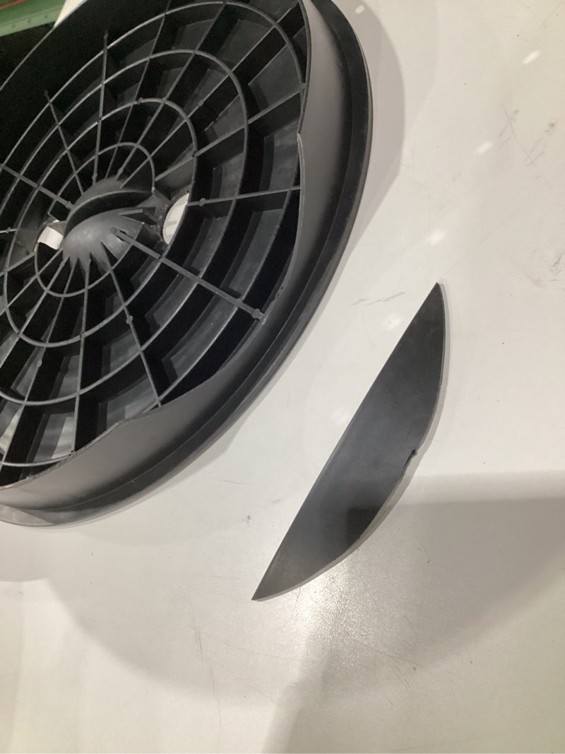 Condition photo showing As Is for (SIMILAR TO STOCK PHOTOS, DAMAGED) Perforated Sump Pump Basin with Lid and Holes, designed for sump pump use, suitable for kitchen sinks, sewage pump wells, irrigation valve control boxes, and drainage systems (13 x 11.4 x 15 Inch)