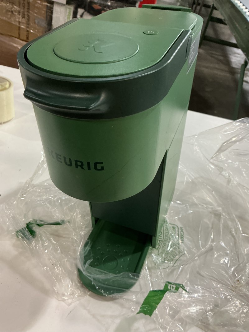 Condition photo showing As Is for Keurig K-Mini Single Serve K-Cup Pod Coffee Maker, 6 to 12oz Brew size, with Cord Storage, Perfect for Small Spaces, Evergreen