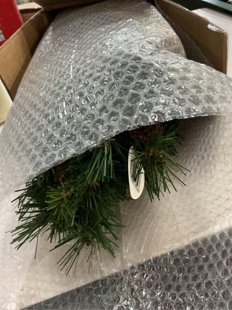 Condition photo showing Good Condition for National Tree Company 3 ft Pre-Lit Mini Artificial Christmas Tree, Pinecones, 35 Clear LED Lights, 144 Tips, Timer, Burlap Base, Green