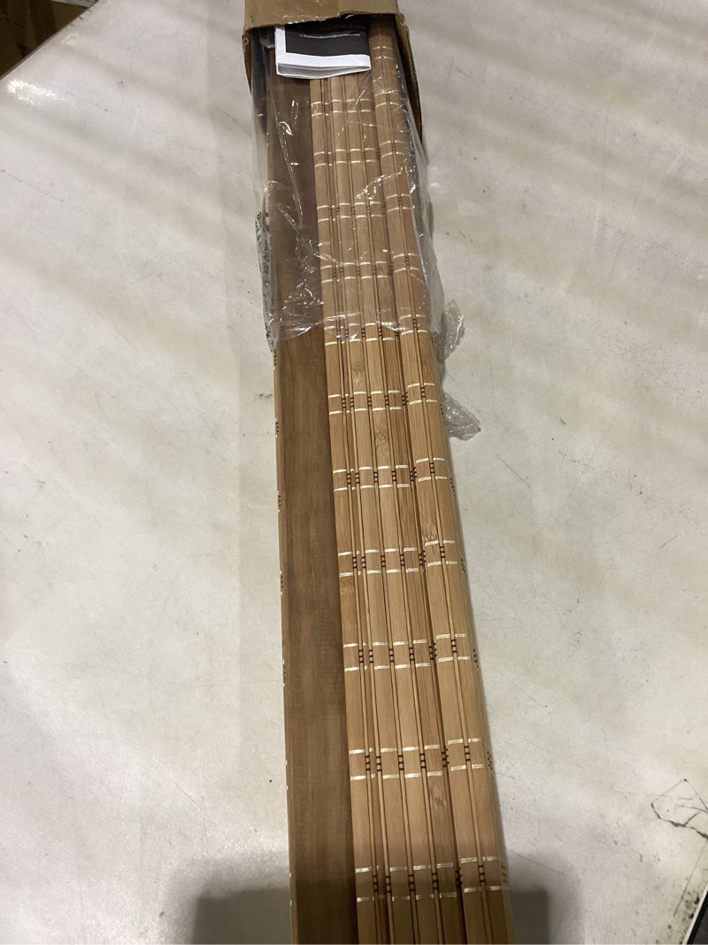 Condition photo showing Good Condition for lazblinds no tools no drill cordless bamboo roman shades, light filtering window treatment, roll up bamboo blinds for windows 28'' w x 64'' h, brown light filtering-brown206 28" w x 64" h