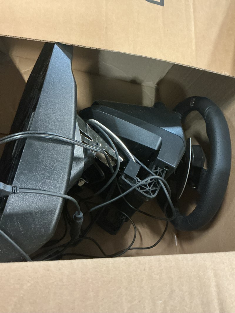 Condition photo showing As Is for logitech g920 driving force racing wheel and floor pedals, real force feedback, stainless steel padd