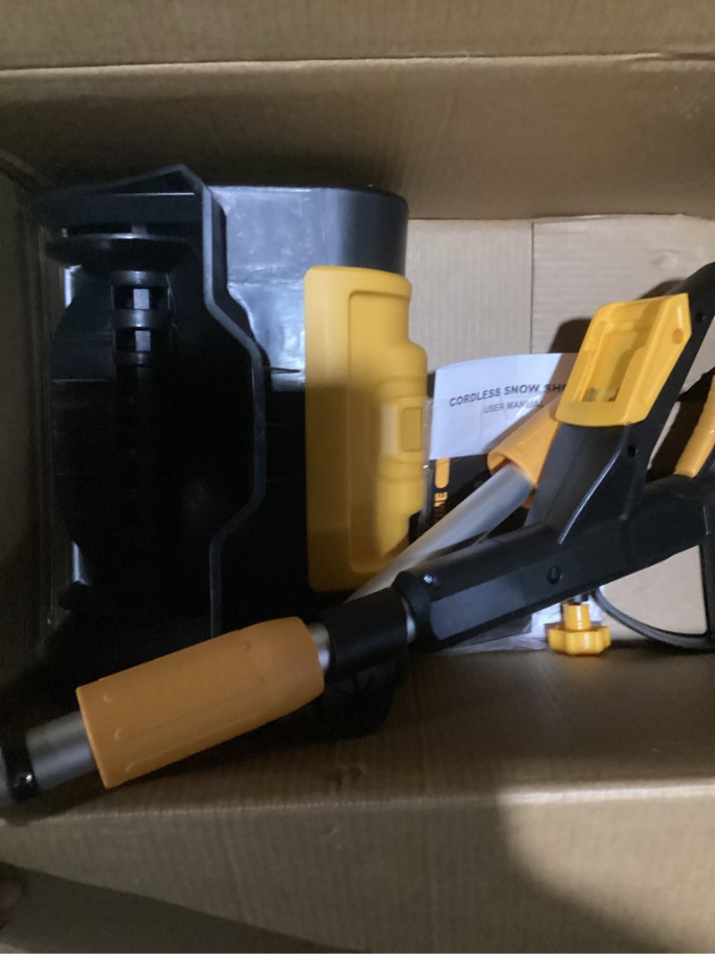 Condition photo showing As Is for Cordless Snow Shovel Compatible with DeWalt 20V MAX Battery (Tool Only), 11" Lightweight Electric Snow Blower with 20FT Max Throw & Adjustable Handle, Snow Thrower for Driveway, Deck, Patio & Steps
