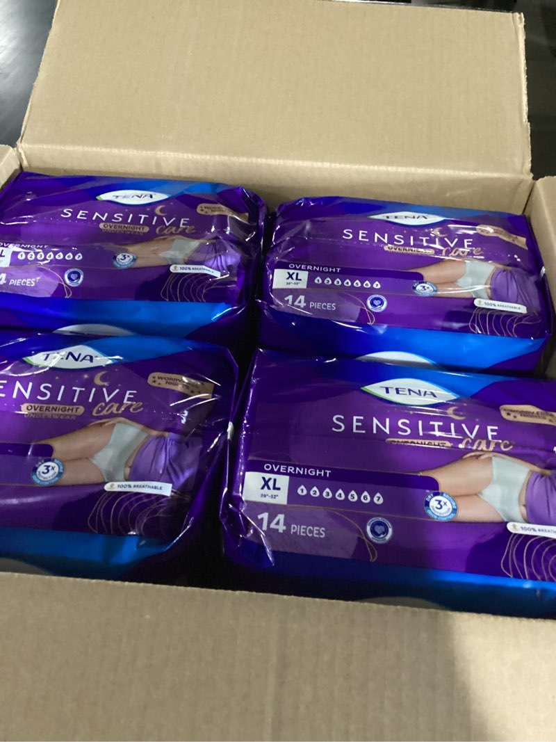 Condition photo showing Good Condition for TENA Sensitive Care Overnight Incontinence Underwear for Women, Bladder Control, Postpartum, XL, 14 Count (Waist size 39in-52in) X-Large 14