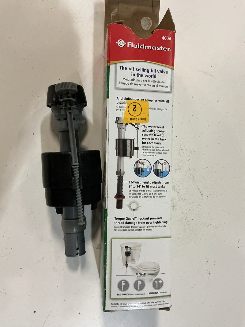 Condition photo showing As Is for fluidmaster 400a universal toilet fill valve