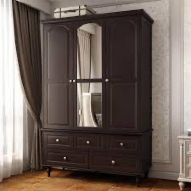 (INCOMPLETE) FUFU&GAGA Black Paint 47.2 in. W Big Wardrobe Armoires W/Mirror, Hanging Rod, Drawers, Adjustable Shelves 70.9 in. H x 20 in. D KF330053-034