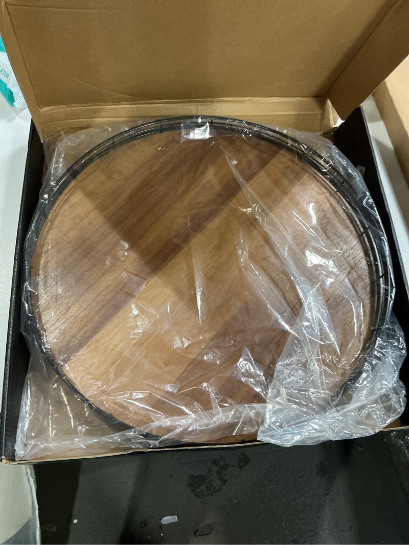 Condition photo showing New/Like New for acacia wood 16" lazy susan turntable organizer for table top, farmhouse large round lazy susan for cabinet kitchen centerpieces dining table, for condiments charcuterie, bathroom vanity tray decor