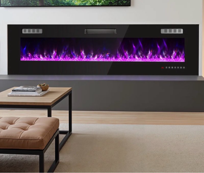 72" electric fireplace insert, electric fireplace wall mounted with remote & timer, adjustable flame color, 750/1500w