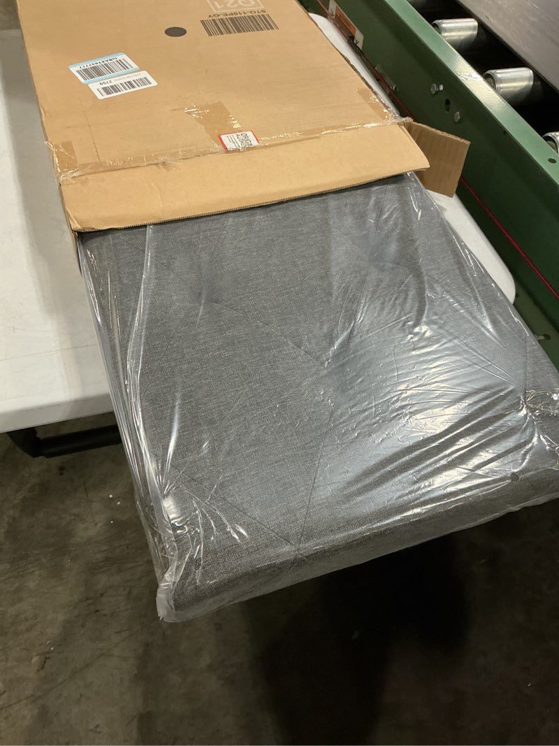 Condition photo showing New/Like New for dumos 43 inch folding storage ottoman bench, large hidden storage chest withthicker foam padded seat, end of bed foot rest stool for bedroom living room entryway, load 660 lbs, grey natural grey 15"d x 43"w x 15"h linen