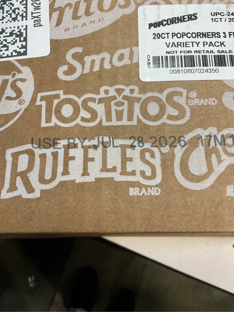 Condition photo showing New/Like New for use by:28/2026)popcorners natural popped corn chips 1.1-ounce package, white cheddar flavor (pack of 8)