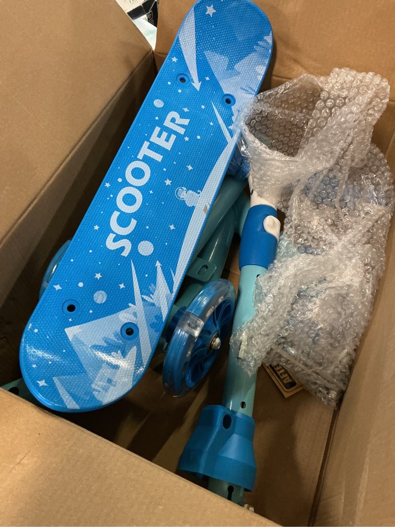 Condition photo showing Good Condition for kids scooter ages 3-7 - three wheel preschool toddler kick scooters,safer steering,light up wheels, adjustable handlebar, wide anti-slip deck, birthday for boys girls - blue