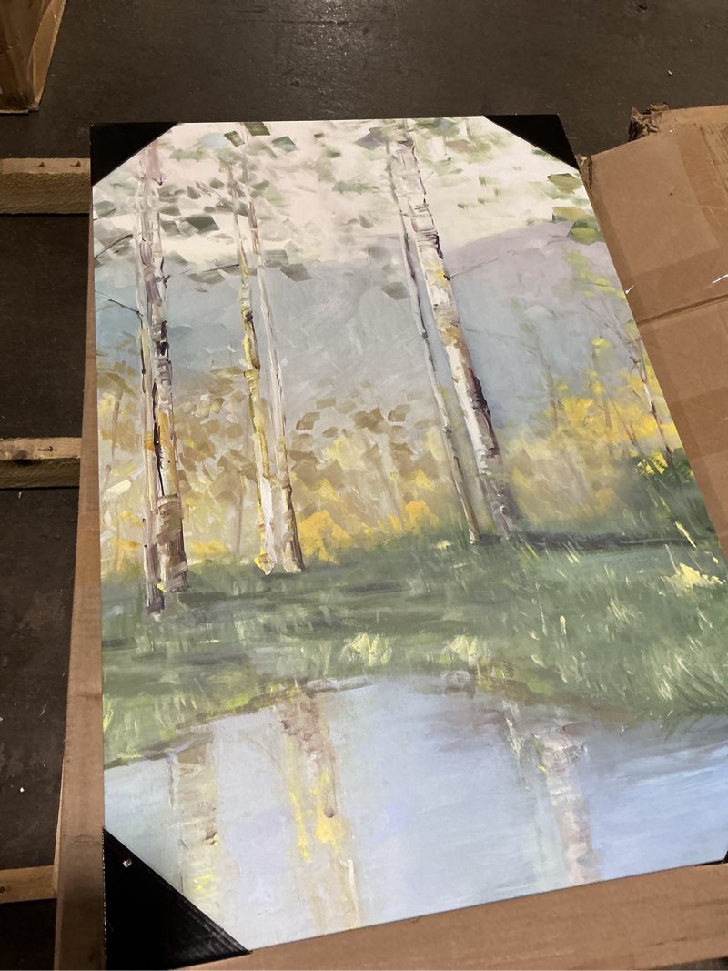 Condition photo showing Good Condition for masterpiece art gallery "birch reflections lakeside iv