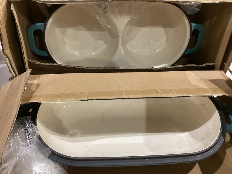 Condition photo showing As Is for Dutch Oven For Sourdough Bread Baking – Enamelled Cast Iron Bread Loaf Pot – 500°F Oven Safe Non Stick Bread Pot – Double Round Loaf Space, 16.5cm Diameter, Cream, – by Nuovva