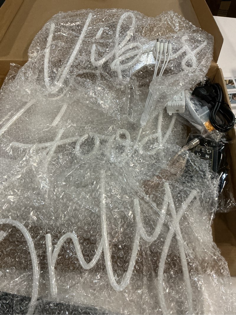 Condition photo showing Good Condition for super large good vibes only neon signs, dimmable good vibes only neon light signs with on/off switch, led light up signs for home gym decor hair background bar rooms engagement birthday party, warm white warm white good vibes only