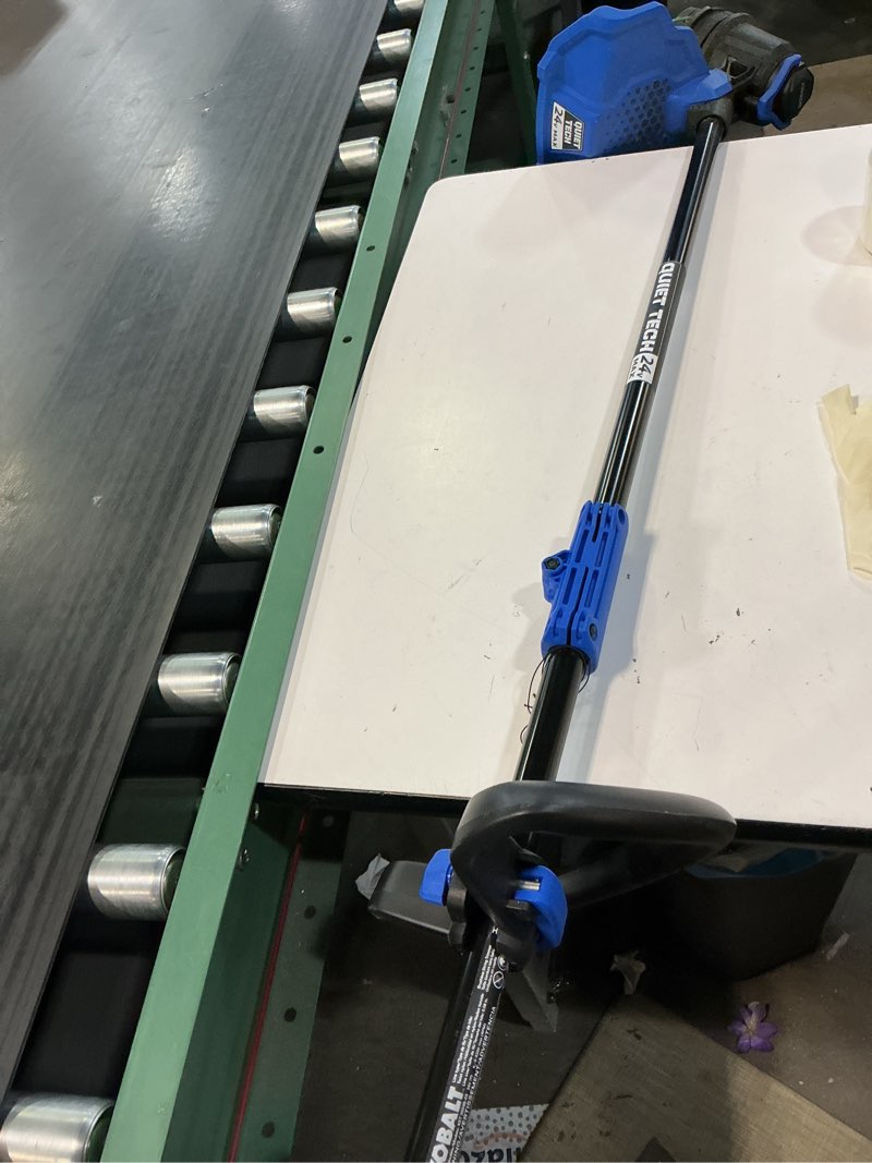 Condition photo showing As Is for kobalt 24-volt 14-in straight shaft battery string trimmer