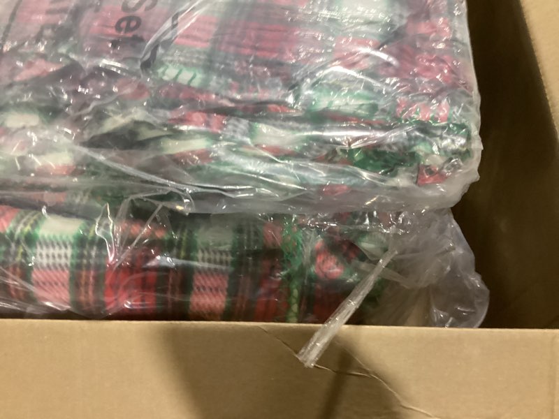 Condition photo showing New/Like New for Moukeren 24 Pcs Winter Plaid Throw Blanket Bulk 59 x 47 Inch Fleece Bed Throw Christmas Warm Lightweight Soft Plush Plaid Blanket Bulk for Bed Couch Sofa Office or Homeless Gifts (Red,Green) Red, Green 24