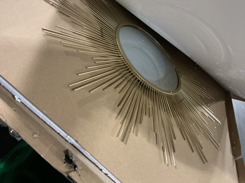 Condition photo showing Good Condition for Cityelf 24'' Large Gold Sunburst Wall Mirror Boho Home Decor Round Wall Art Mirror for Living Room/Bedroom/Bathroom/Entryway