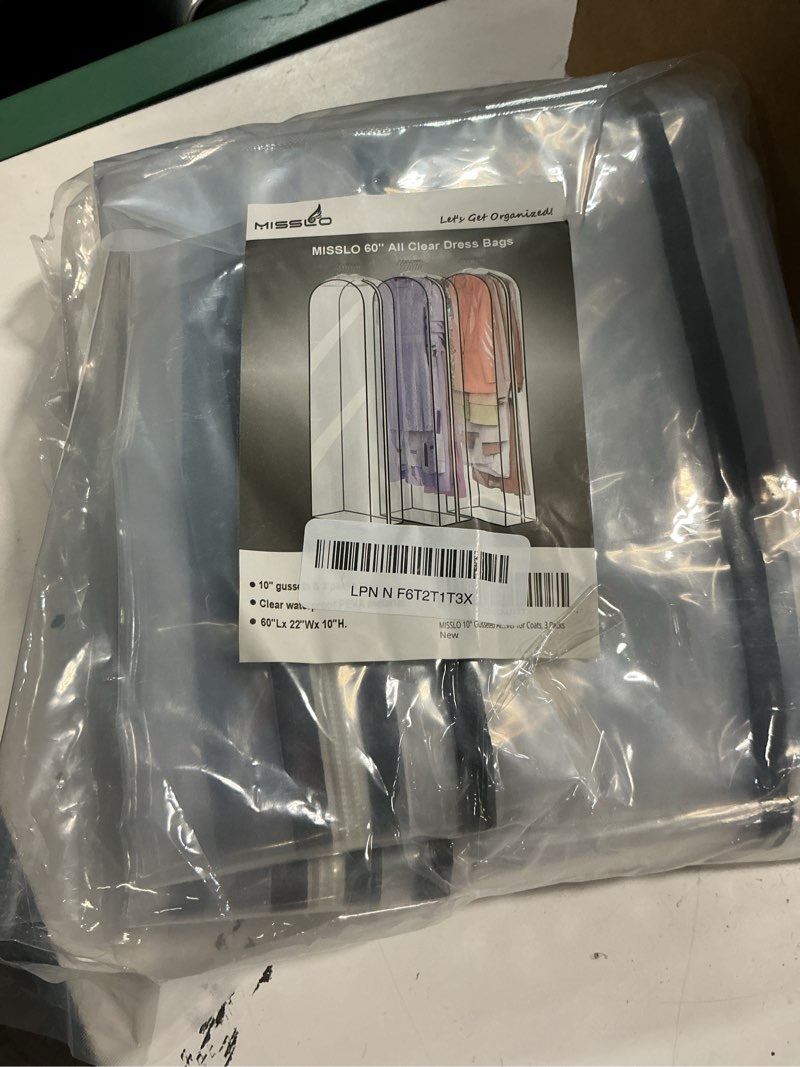 Condition photo showing Good Condition for misslo 10" gusseted all clear garment bags for hanging clothes 60" dress bags for gowns long fur coat closet storage covers, 3 packs ethylene vinyl acetate 60 inch