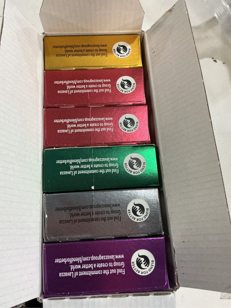 Condition photo showing New/Like New for lavazza espresso variety pack of aluminum capsules compatible with nespresso* original machines, contains light, medium, and dark espresso roast (60 capsules) espresso variety pack 10 count (pack of 6)