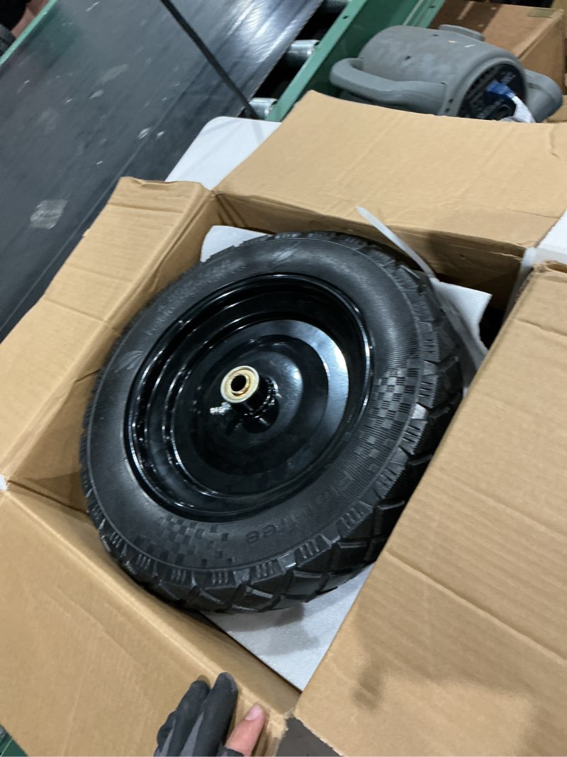Condition photo showing New/Like New for mzrexn 4.80/4.00-8" flat free tire and wheel 15" solid wheelbarrow tires, 3.00-4.00/4.80-8" with 5/8" & 3/4" bearings, 3" centered hub for hand truck garden trailers utility cart yard wagon 2pcs black black-2pcs